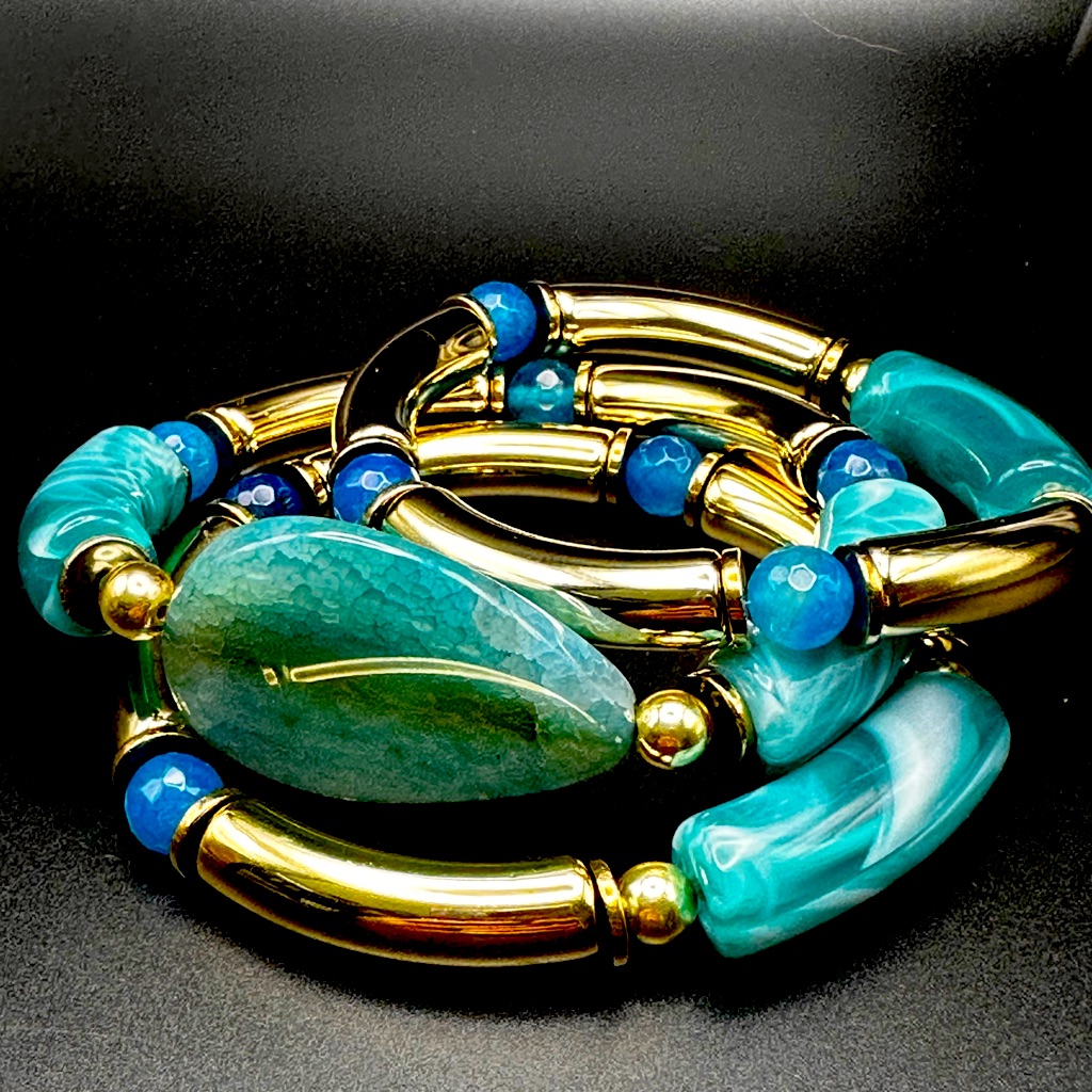 Chonky Agate Bracelet Set (3) Size 7”